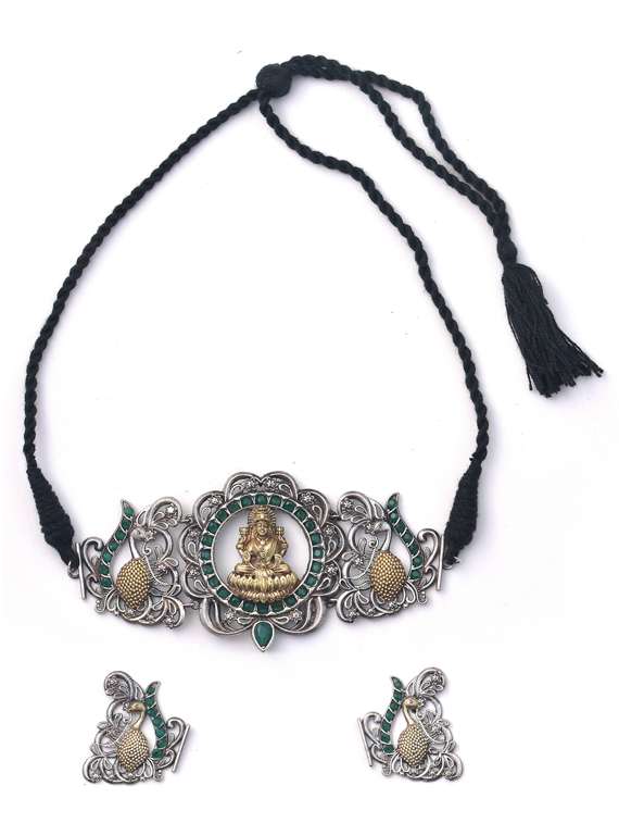 silver brass oxidised choker necklaces and earring 