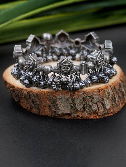 ghungroo pattern silver tone brass bangle - 19768400 -  Standard Image - 0