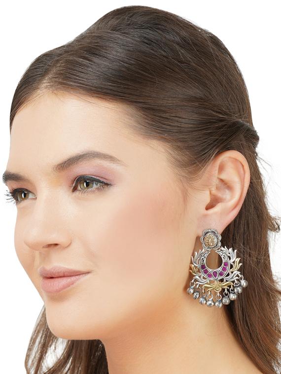 sliver brass oxidised drop earring - 19768409 - Standard Image - 2