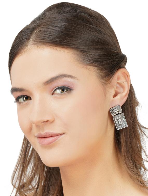 sliver brass oxidised drop earring - 19768410 - Standard Image - 2