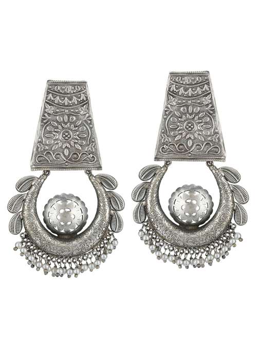 sliver brass oxidised drop earring - 19768414 - Standard Image - 0
