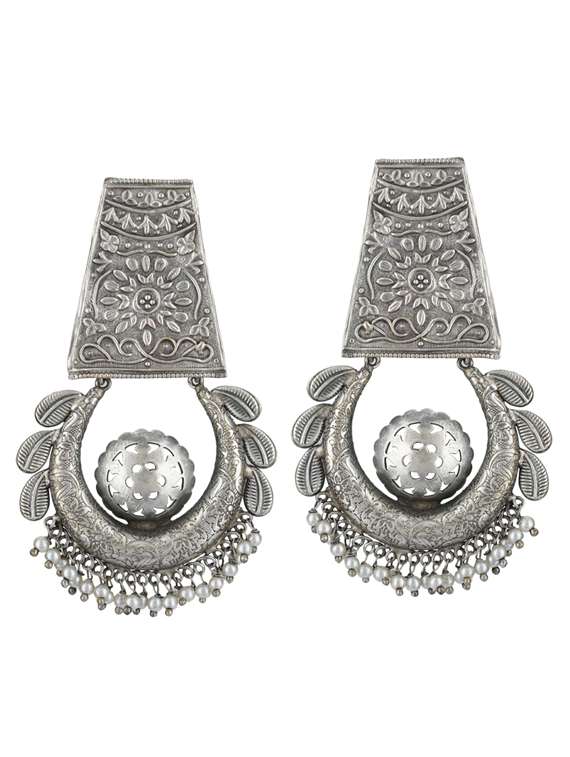 sliver brass oxidised drop earring - 19768414 - Zoom Image - 0