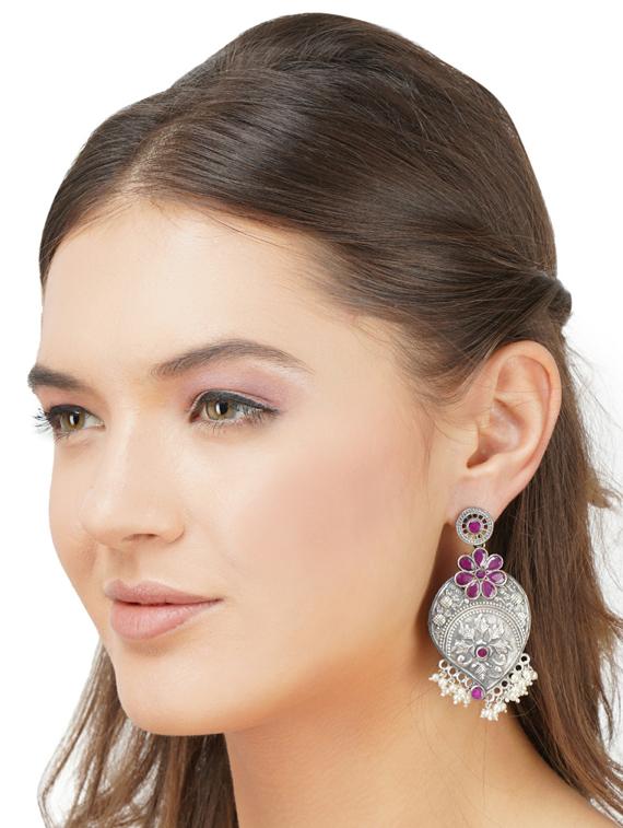 sliver brass oxidised drop earring - 19768415 - Standard Image - 2