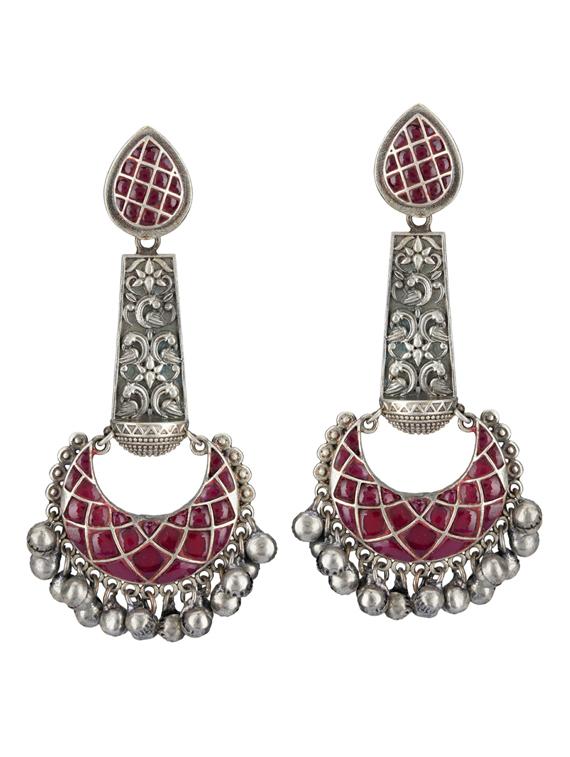 pink tone sliver brass oxidised drop earring - 19768416 - Zoom Image - 0
