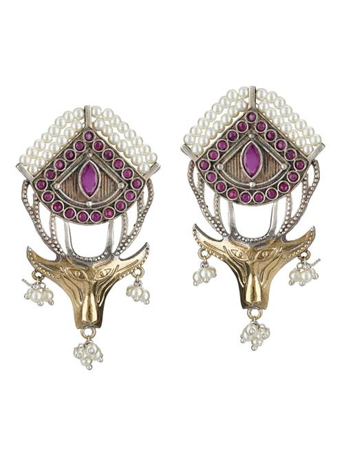 pink tone sliver brass oxidised beaded drop earring - 19768417 - Standard Image - 0