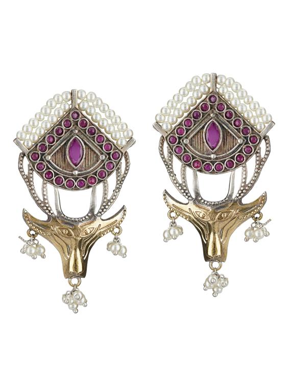 pink tone sliver brass oxidised beaded drop earring - 19768417 - Zoom Image - 0