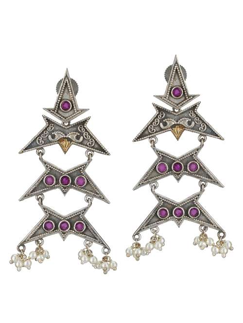 sliver brass oxidised drop earring - 19768419 -  Standard Image - 0