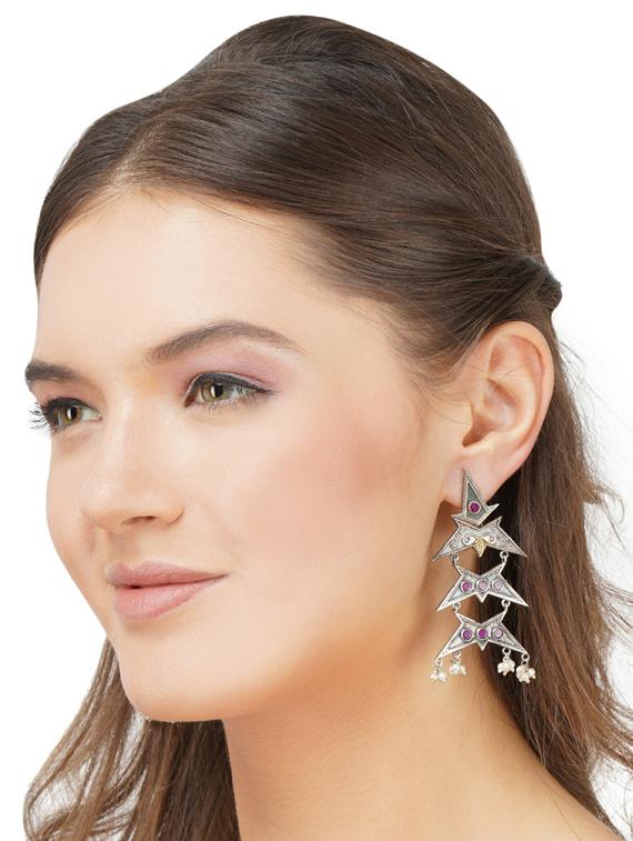 sliver brass oxidised drop earring - 19768419 - Standard Image - 2