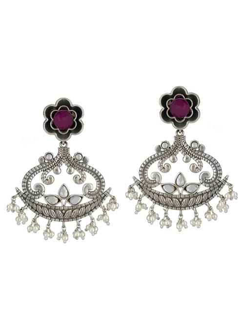 sliver brass oxidised beaded drop earring - 19768422 -  Standard Image - 0