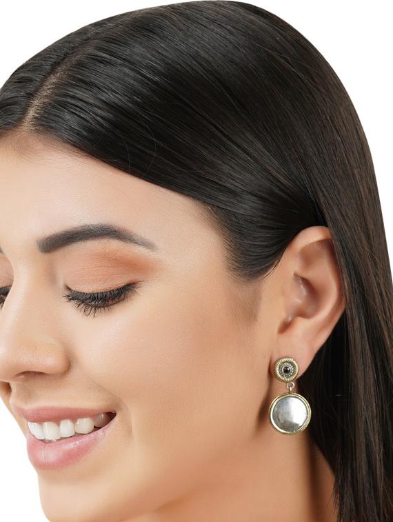dual tone brass oxidised drop earring - 19768429 - Standard Image - 2