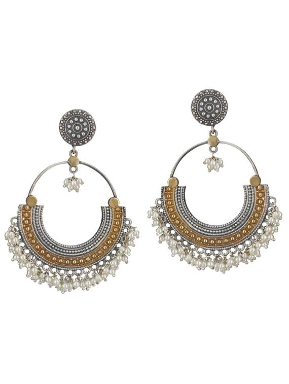 dual tone brass oxidised bali earring - 19768430 -  Zoom Image - 0