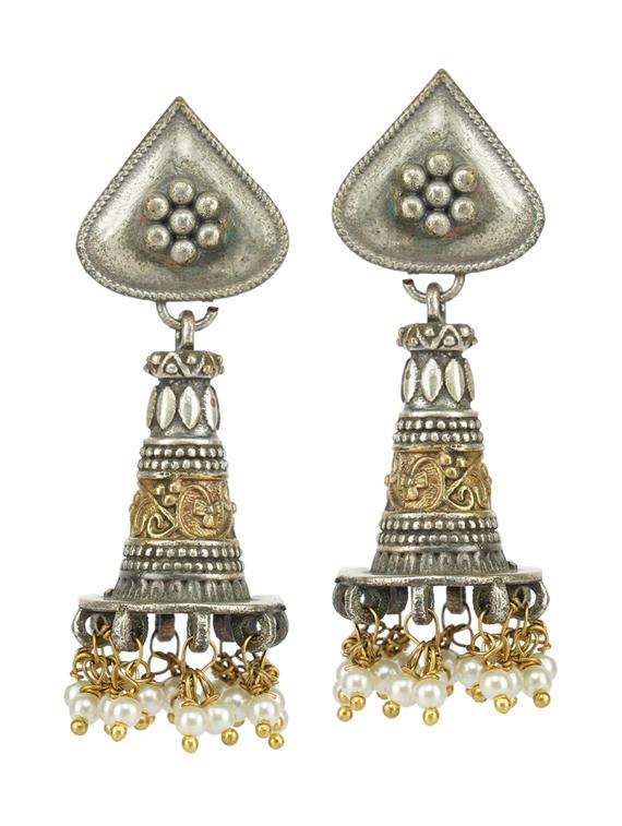 dual tone brass oxidised jhumka  earring - 19768465 -  Zoom Image - 0