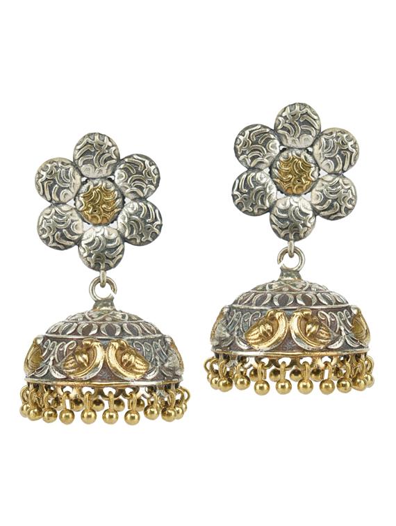 dual tone brass oxidised jhumka earring - 19768466 - Zoom Image - 0