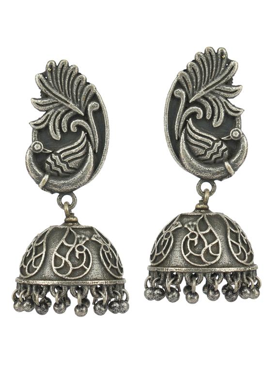 sliver brass oxidised jhumka earring - 19768468 -  Zoom Image - 0