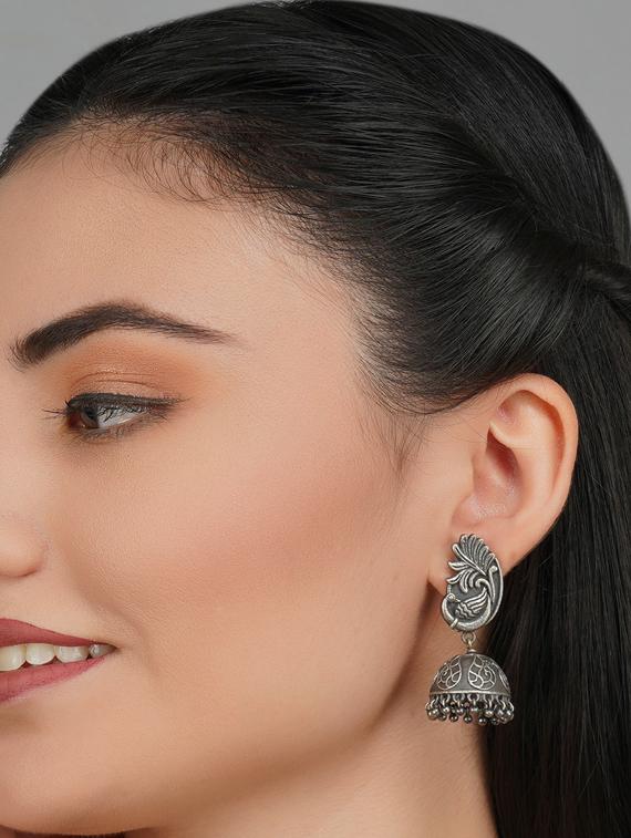 sliver brass oxidised jhumka earring - 19768468 - Standard Image - 2