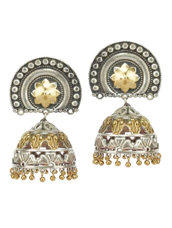dual tone brass oxidised jhumka earring