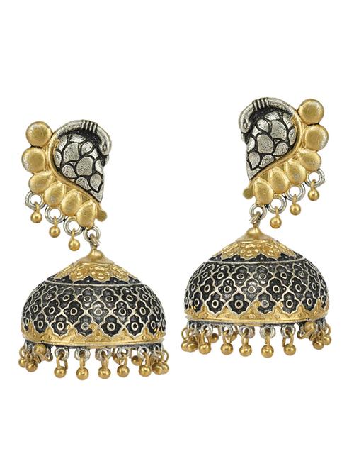 dual tone brass oxidised jhumka earring - 19768471 - Standard Image - 0