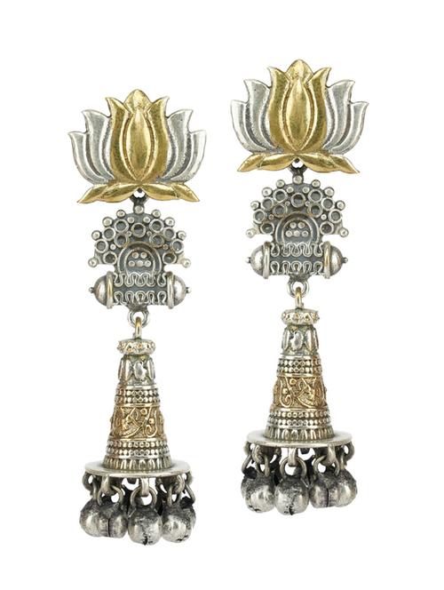 dual tone brass oxidised drop earring - 19768473 -  Standard Image - 0