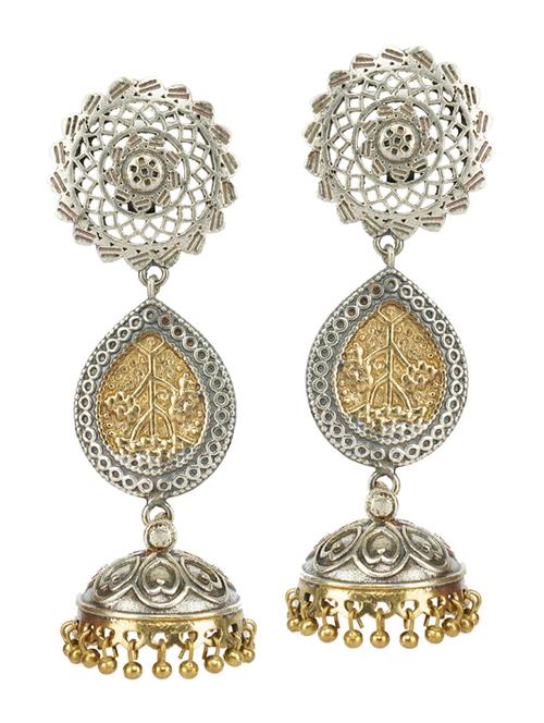 dual tone brass oxidised jhumka earring - 19768479 - Standard Image - 0
