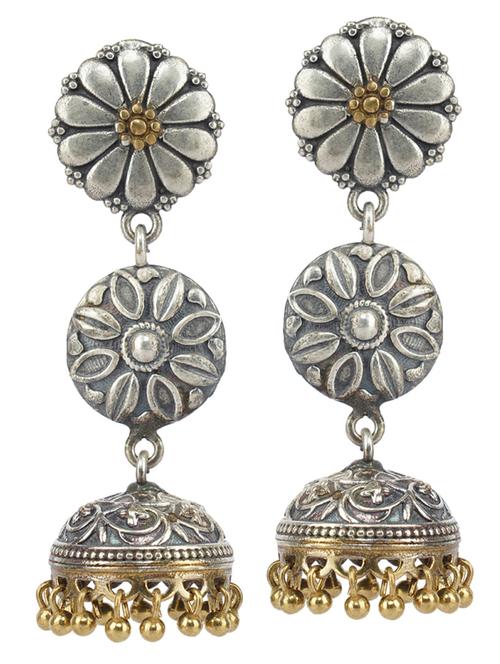 dual tone brass oxidised jhumka earring - 19768481 - Standard Image - 0