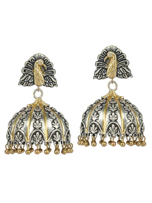 dual tone brass oxidised jhumka earring - 19768484 - Standard Image - 0