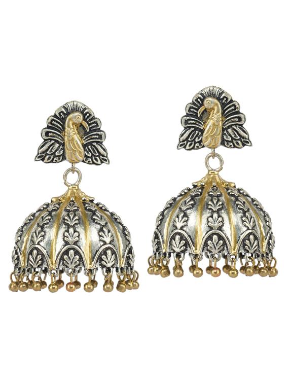 dual tone brass oxidised jhumka earring - 19768484 - Zoom Image - 0