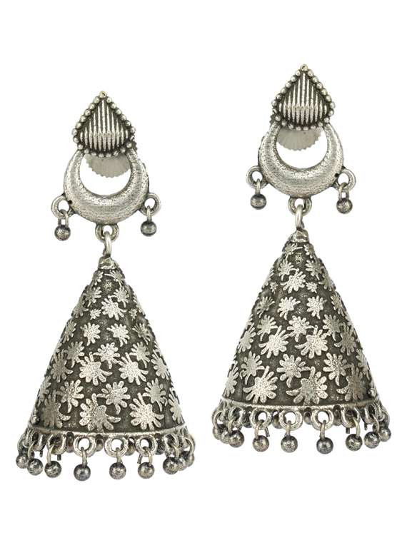 sliver brass oxidised jhumka earring
