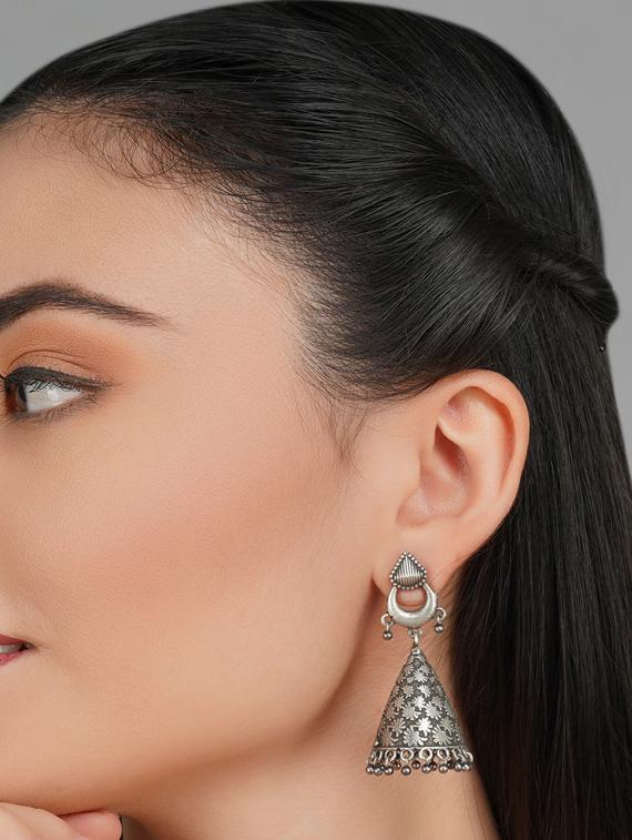 sliver brass oxidised jhumka earring - 19768487 - Standard Image - 2