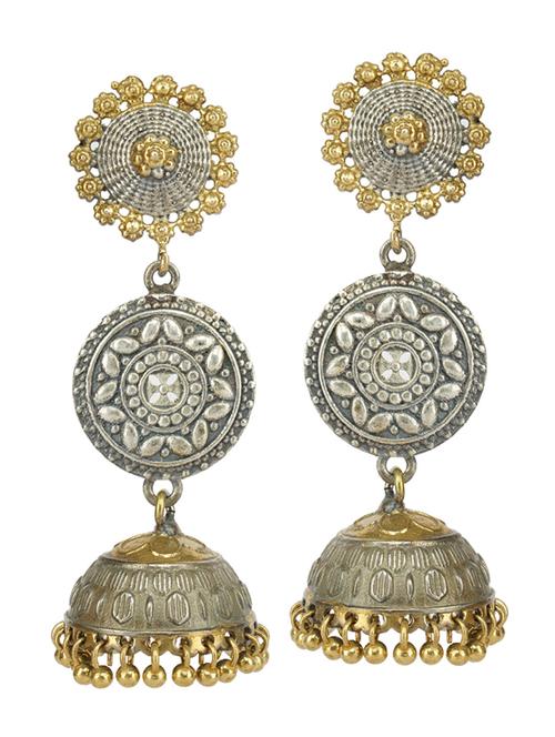 dual tone brass oxidised jhumka earring - 19768490 -  Standard Image - 0