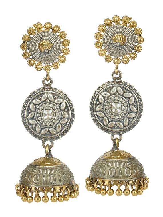 dual tone brass oxidised jhumka earring - 19768490 -  Zoom Image - 0