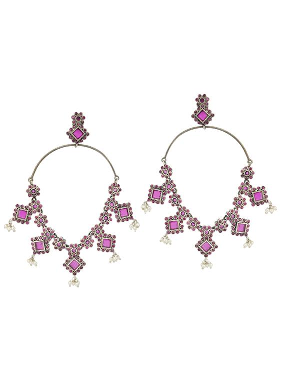 pink tone sliver brass oxidised bali earring - 19768494 -  Zoom Image - 0