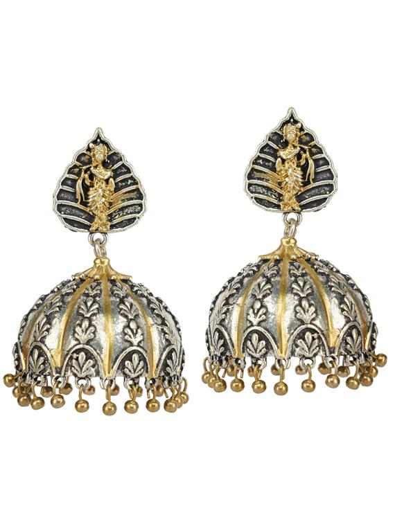 dual tone brass oxidised jhumka earring - 19768495 - Zoom Image - 0