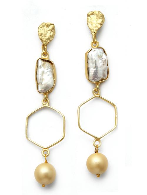gold tone brass peral drop earring - 19768499 -  Standard Image - 0