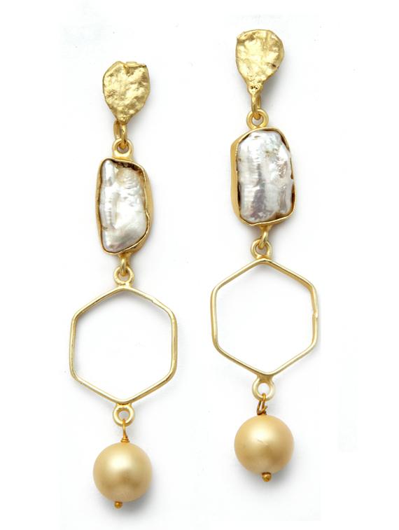 gold tone brass peral drop earring - 19768499 -  Zoom Image - 0
