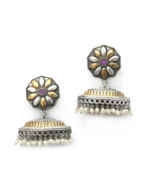 dual tone brass oxidised jhumka earring - 19768500 -  Standard Image - 0