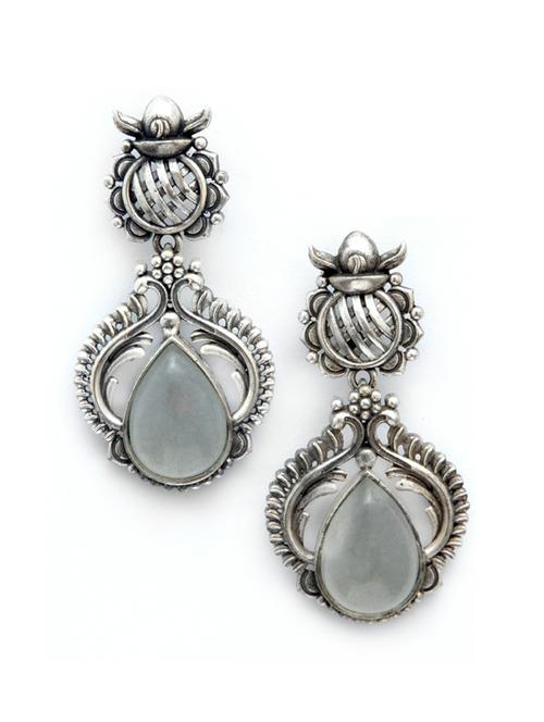 sliver brass oxidised drop earring - 19768503 -  Standard Image - 0