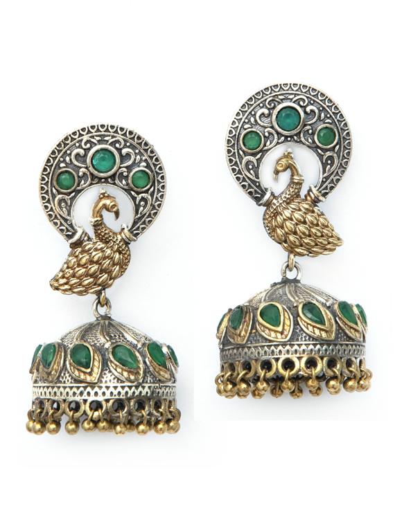 dual tone brass oxidised jhumka earring - 19768504 - Zoom Image - 0