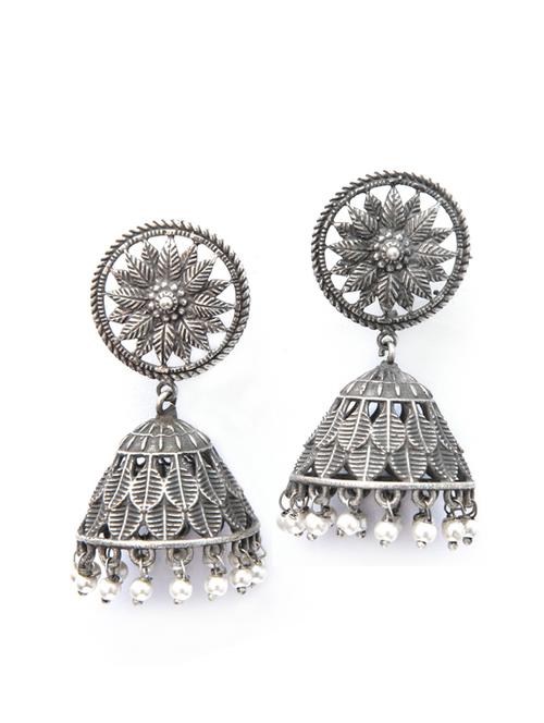sliver brass oxidised jhumka earring - 19768507 - Standard Image - 0