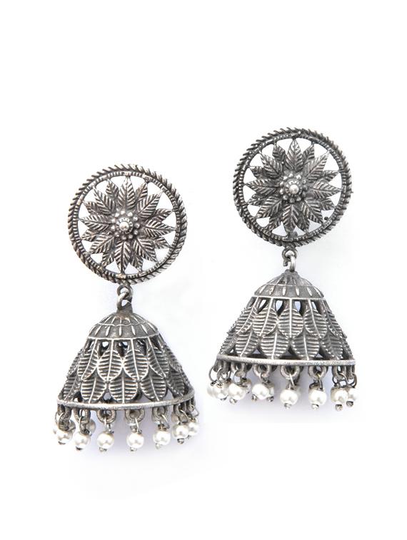 sliver brass oxidised jhumka earring - 19768507 - Zoom Image - 0