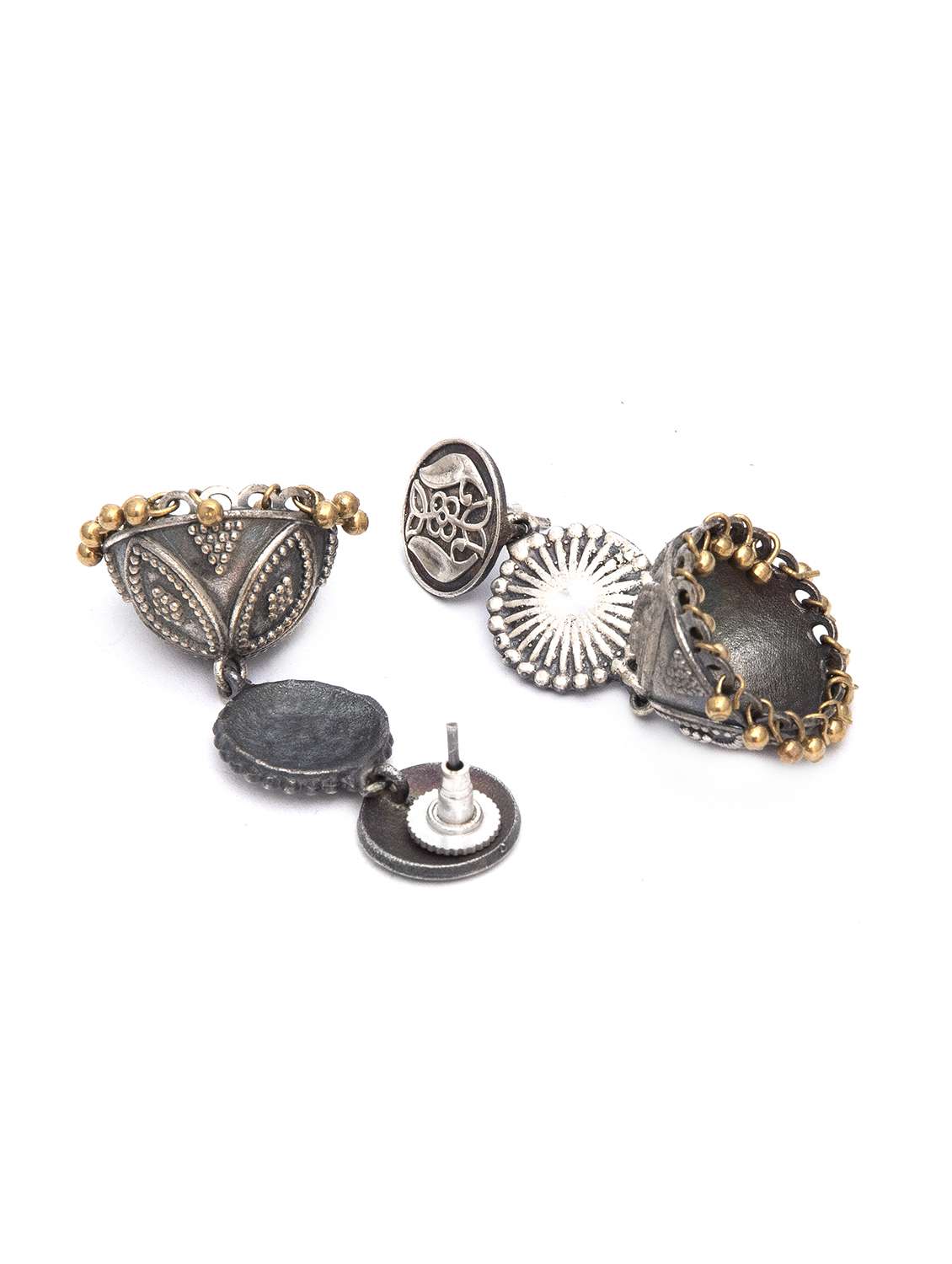 long pattern dual tone brass jhumka - 19768508 -  Standard Image - 2