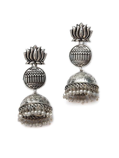 lotuc style silver tone brass jhumka - 19768510 - Standard Image - 0