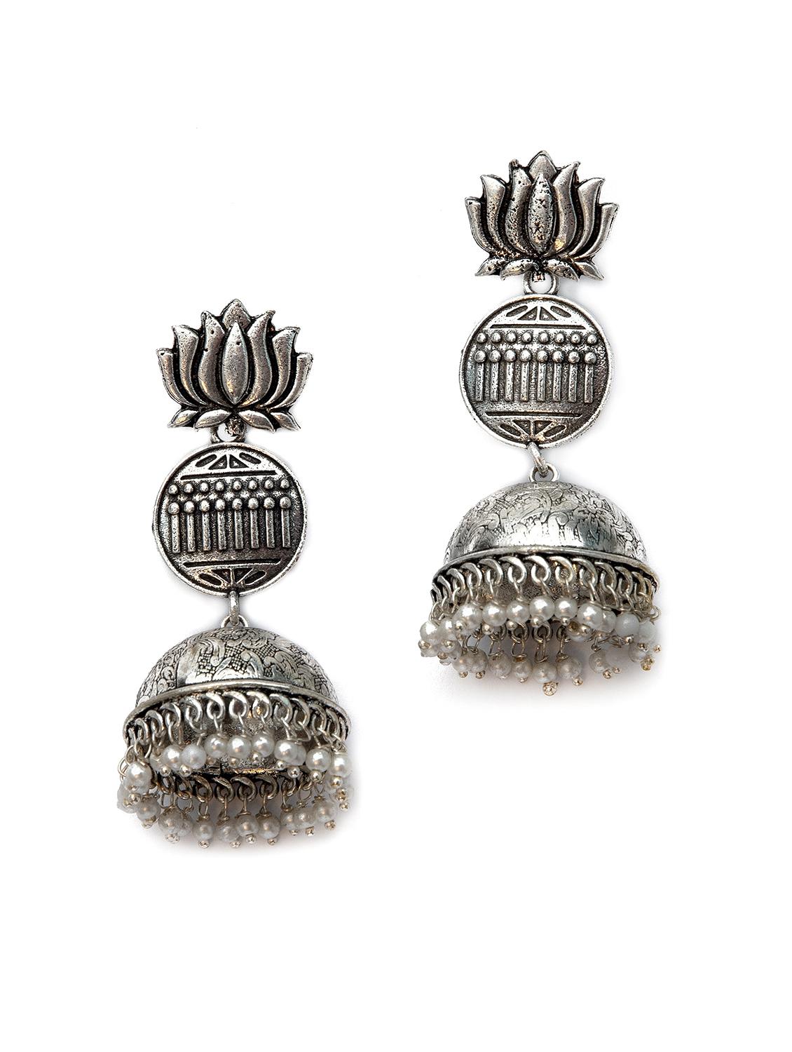 lotuc style silver tone brass jhumka - 19768510 - Zoom Image - 0