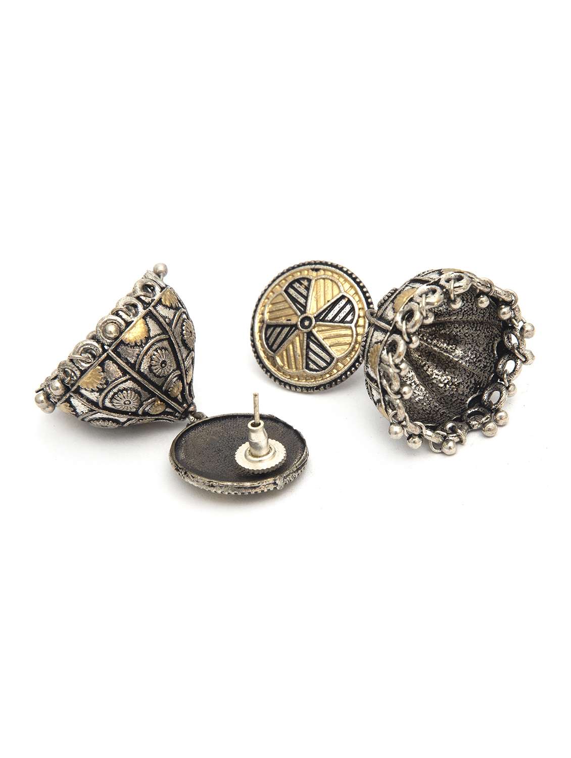 ghungroo pattern dual tone brass jhumka - 19768512 - Standard Image - 2