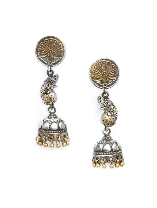 peacock design dual tone brass jhumka - 19768513 - Standard Image - 0