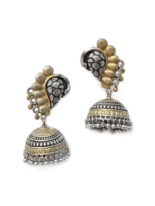 peacock with ghungroo pattern dual tone brass earrings - 19768514 - Standard Image - 0
