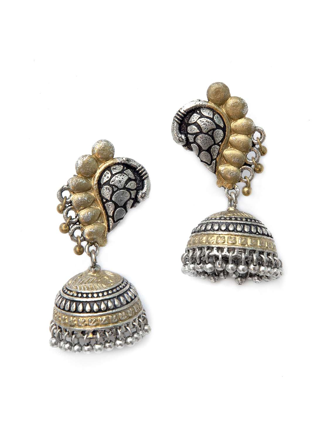 peacock with ghungroo pattern dual tone brass earrings - 19768514 - Zoom Image - 0