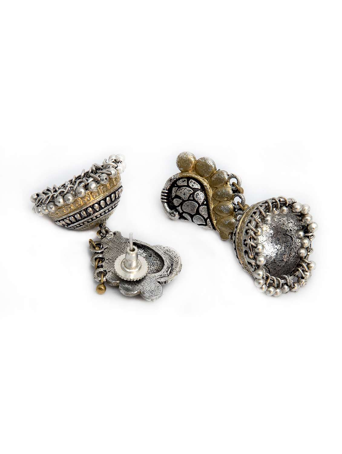 peacock with ghungroo pattern dual tone brass earrings - 19768514 - Standard Image - 2