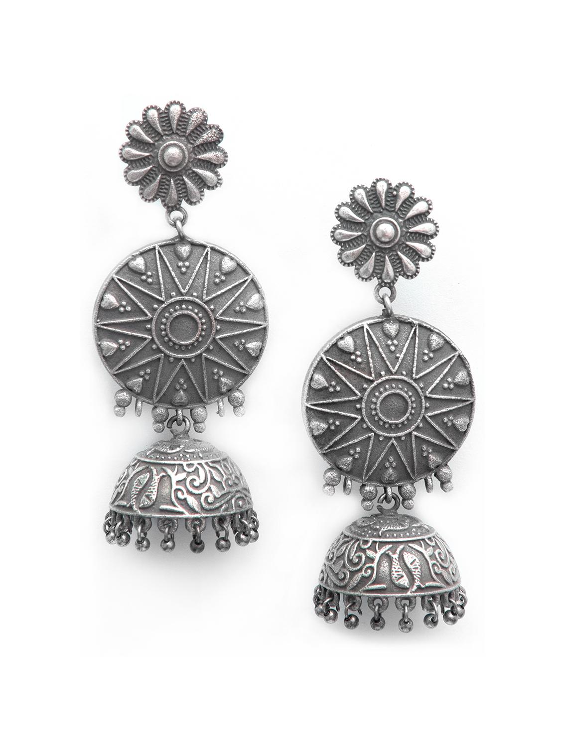 silver brass jhumka earring - 19768516 -  Zoom Image - 0