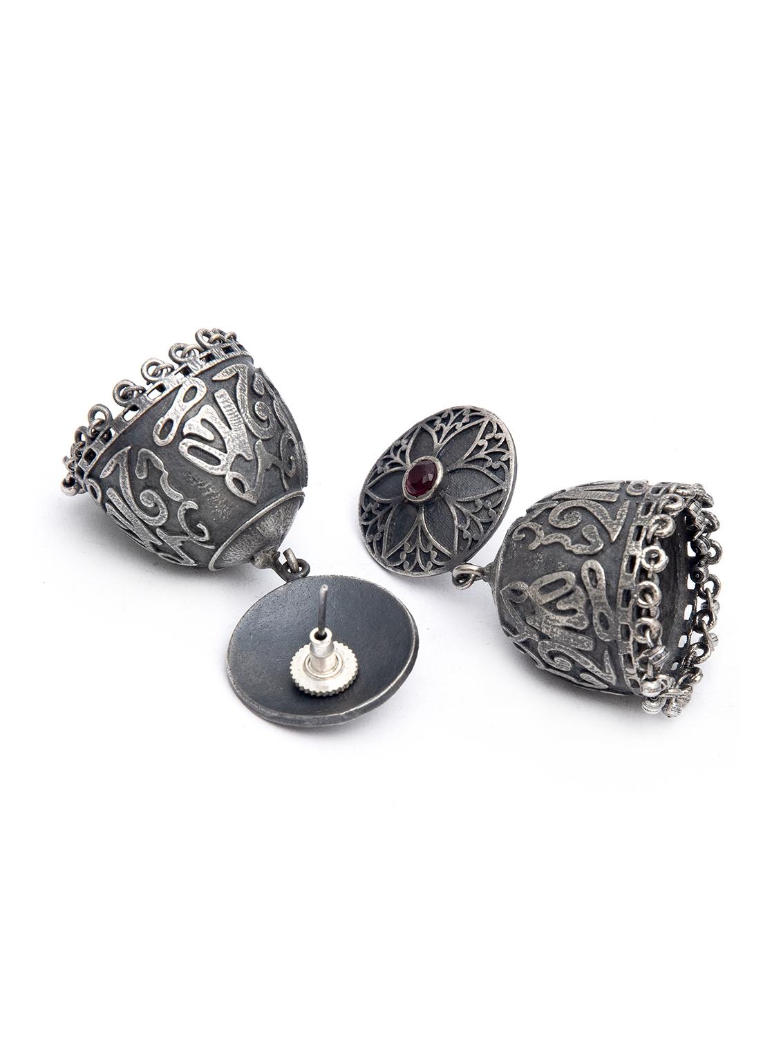ghungroo pattern silver tone brass jhumka - 19768521 - Standard Image - 2