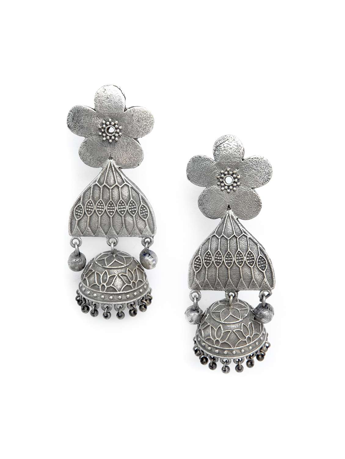 flower style silver tone brass jhumka